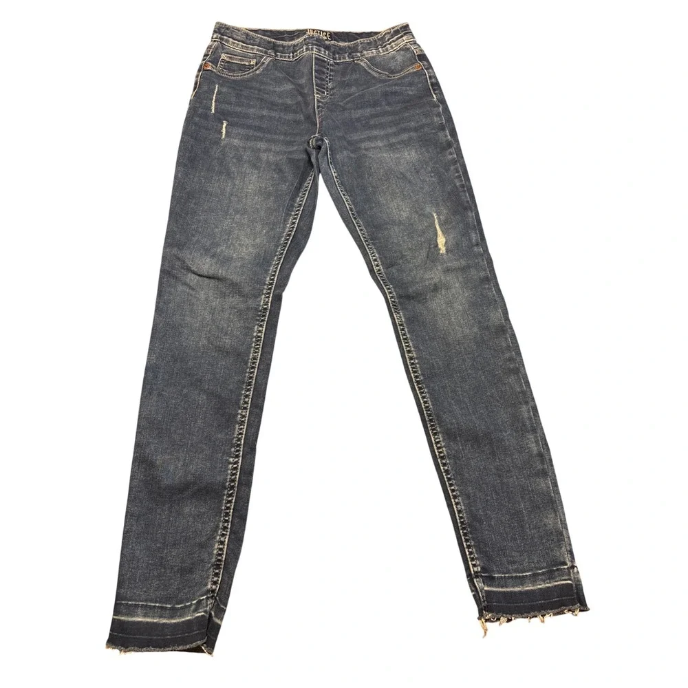 Justice Girls Mid Rise Legging Jeans Dark Wash Distressed Raw Hem Size 16